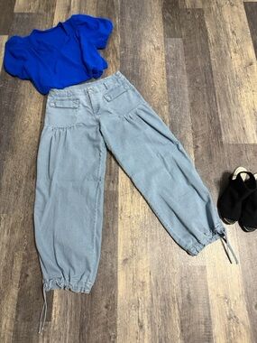 PWest Light Blue Wide-Leg Drawstring Pants